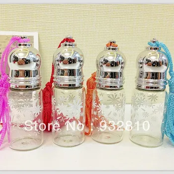 

5ml Mini Clear Glass Snowflake Drawing Bottle with Roller Lids and Color Tassel Refillable Perfume Bottles for Women 10pcs/lot