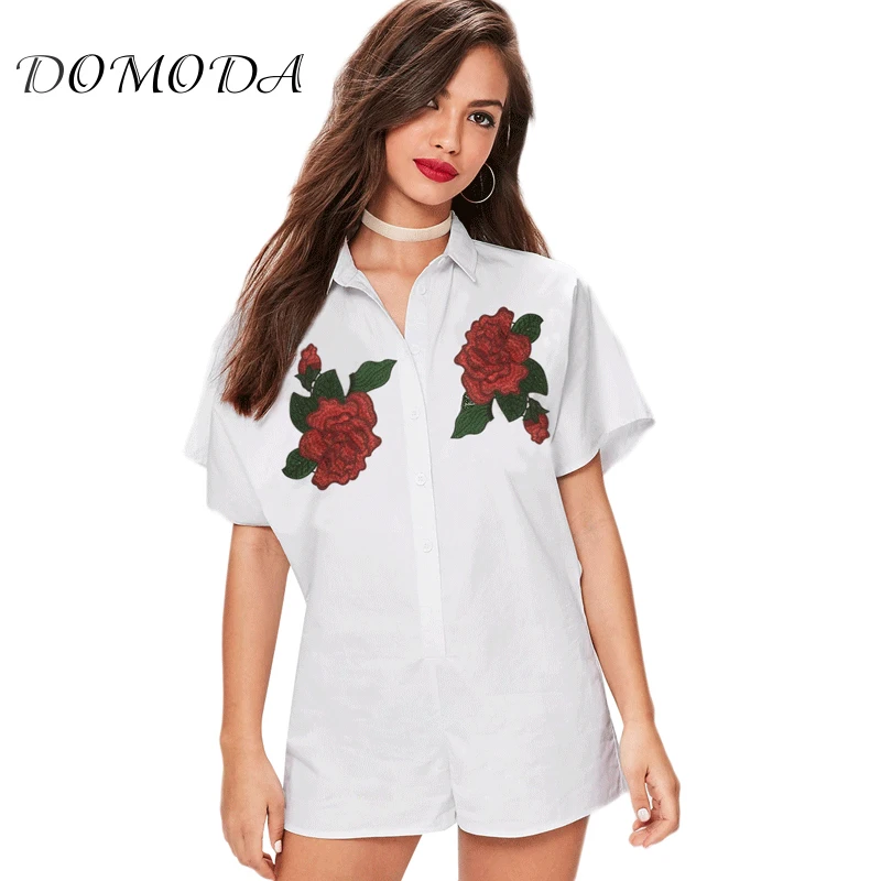 DOMODA Fashion Women Rompers Summer Flower Embroidery Romper Office