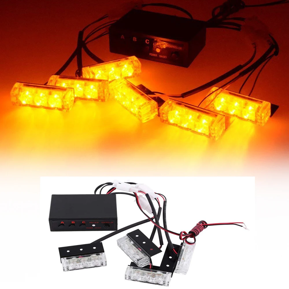 3 Flashing Modes 12V Vehicle Car Front Grille Deck Strobe Flash Emergency Warning Light Bar Car Truck Styling flashing lamp