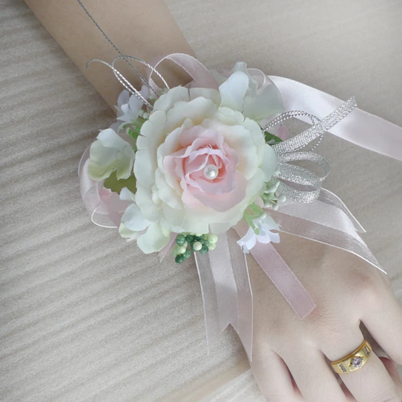 

1pc Artificial flower for a wedding Wrist Flower Corsage Of Bride&Bridesmaid Silk Champagne Rose Decor Decoracao Mariage Florie