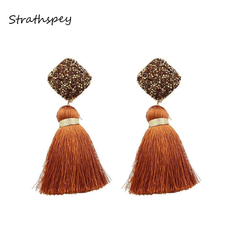 

STRATHSPEY Handmade Resin Square Tassel Earrings For Women Vintage Big Pendant Christmas Earrings Fashion Fringe Jewelry Gifts