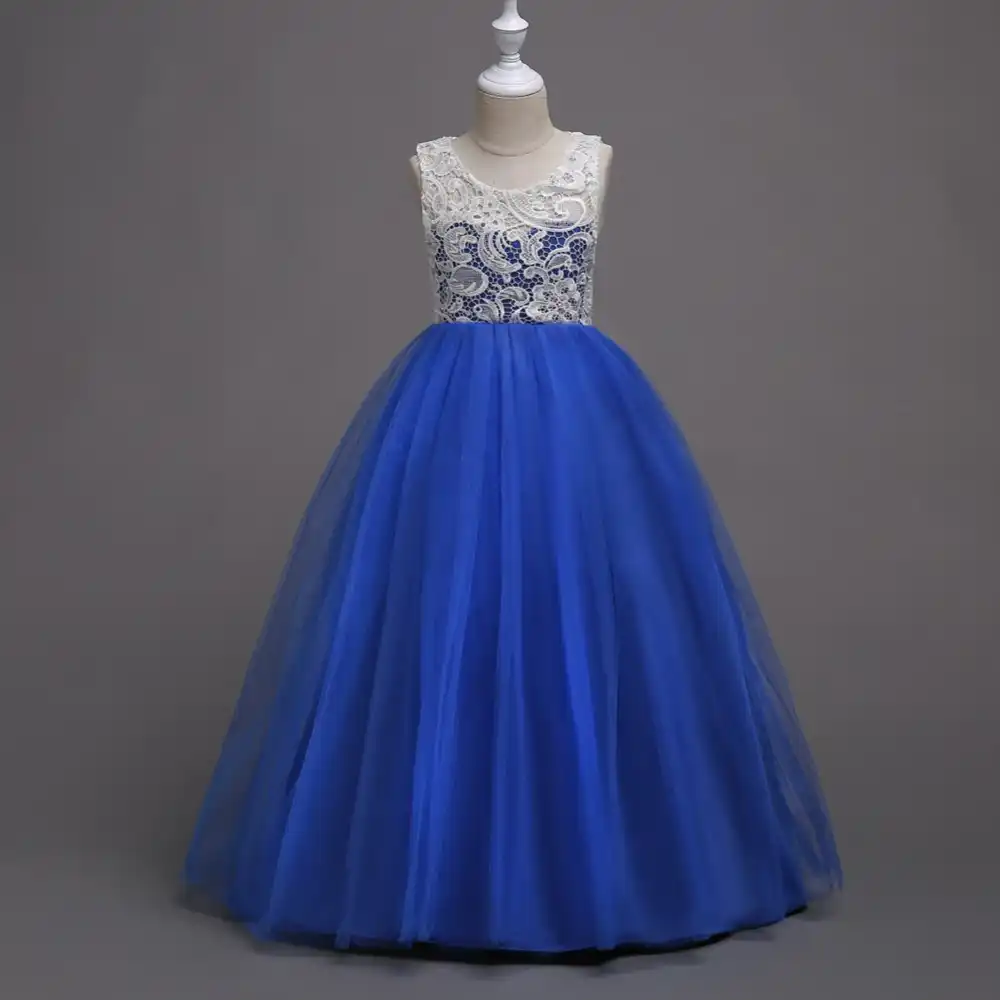 New Arrived Girl Long Princess Lace Net Yarn Dress Girls