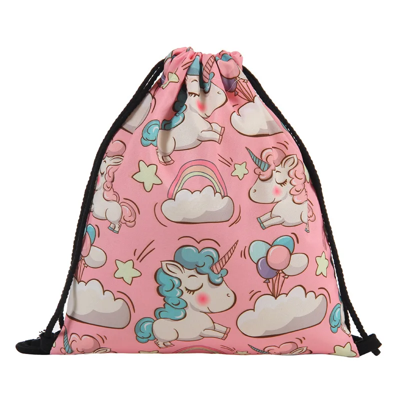 Cartoon Drawstring Bag Spider Man Mario School Backpack for Boy Girls Unicorn Satchel Bundle Rucksack