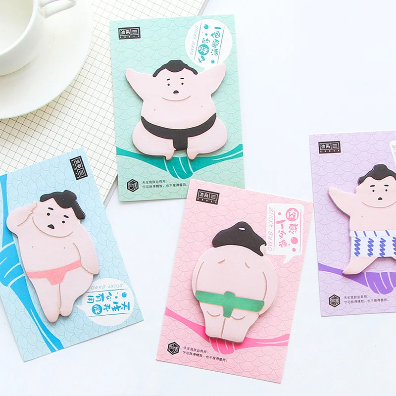

4 pcs/Lot Sumo sticky note Japanese man memo pad Funny sticker diary book Stationery Office planner School supplies DM644