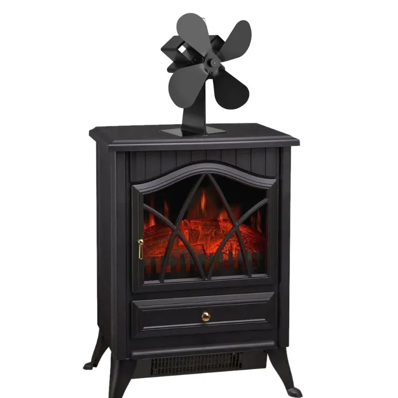 

4 Blades Heat Powered Stove Fan Log Wood Burner Ultra Quiet Black Home Fireplace Fan Efficient Heat Distribution