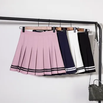 

Summer Style Women JK Skirt High Waist Pleated Mini Skirts Preppy Girls Short Skirt With Lining Female Elastic Skirt
