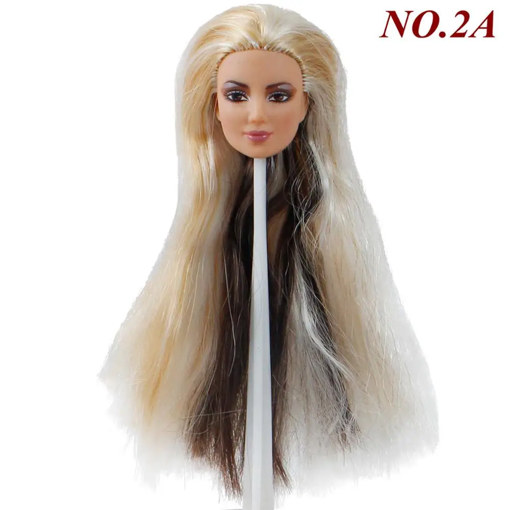 Высокое качество модная кукла голова смешанный стиль макияж лицо прямые вьющиеся волосы DIY кукольный домик аксессуары для 1" Кукла Детская игрушка - Цвет: NO.2A