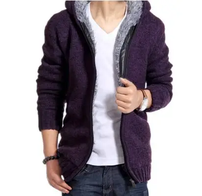Rlyaeiz зимняя куртка для мужчин плюс бархатное утепленное тонкое пальто теплые вязаные куртки с капюшоном Мужская парка верхняя одежда - Цвет: purple