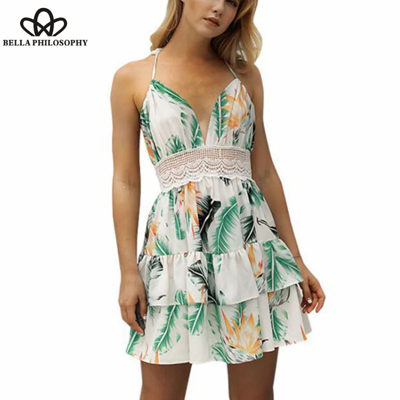 Wonder Backless Balter Dress Bohemian Party Floral Print Casual Beach Female Dress Women Summer Clothes Short Dress 2019 new