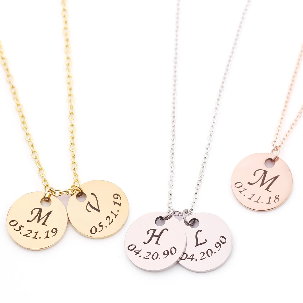 

Customized Select Disc Letter Couple Pendant Personalized Double Side A- Z Initial Letter Birthday Chain Necklace Lover Gift