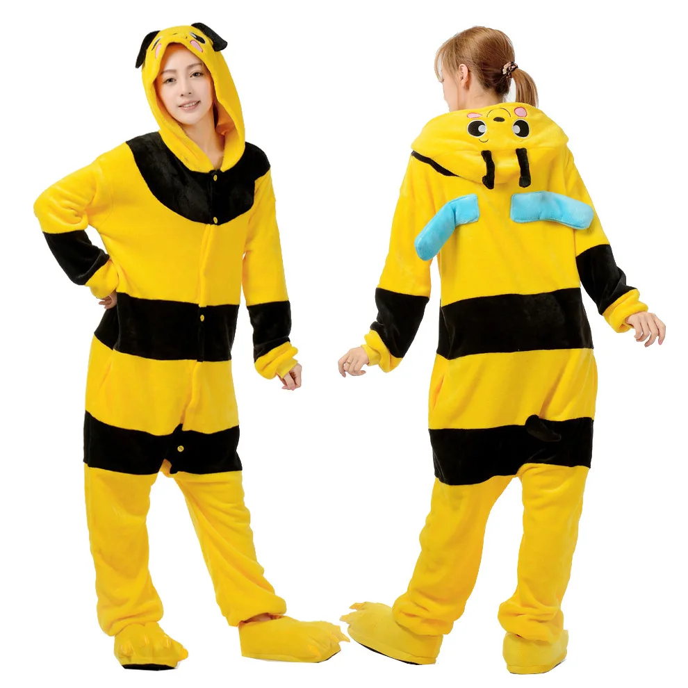 

Yellow Bee Onesie Pajamas Kigurumi Animal Cosplay Costume Halloween Family Pijamas Women