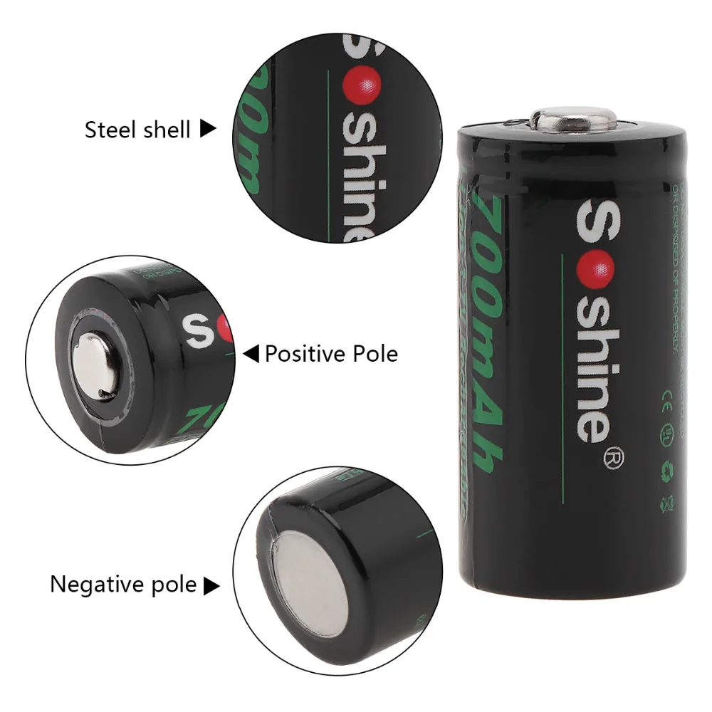 4 шт./компл. Soshine Li Ion RCR 123 16340 700mAh 3 7 V литий ионный аккумулятор battria + 2 Чехол для