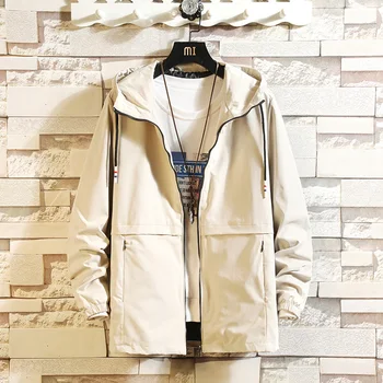 

2019 Autumn And Winter New Tide Men's Solid Korean Version Of The Trend XL Hooded Color Matching Wild Casual Jacket