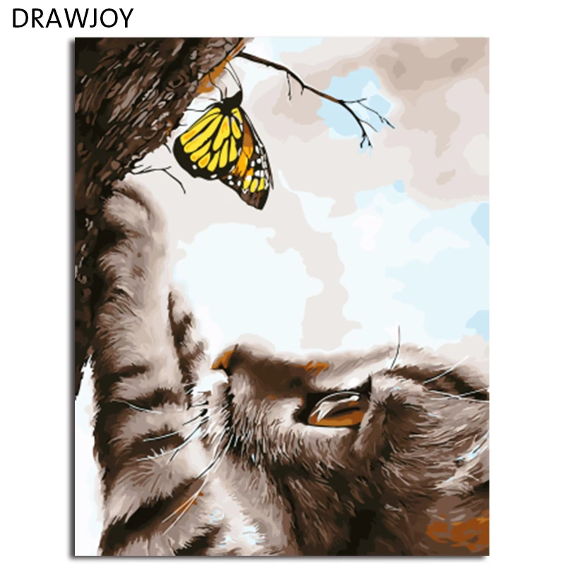 

DRAWJOY Framed Animal Cat DIY Painting By Numbers On Canvas Painting And Calligraphy Wall Art For Home Decor 40x50