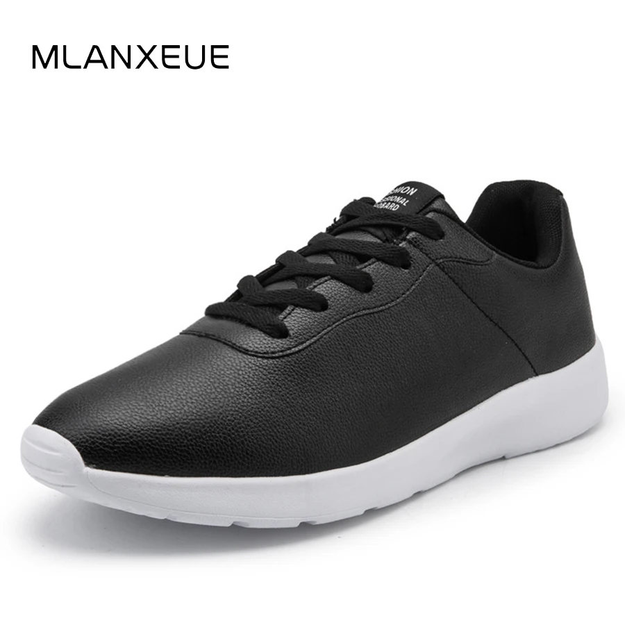 

MLANXEUE Plus Size Leather Unisex Sneakers Shoes Men Fashion Lace-up Man Casual Shoes Light Male Sneakers 2018 Autumn Men Shoes