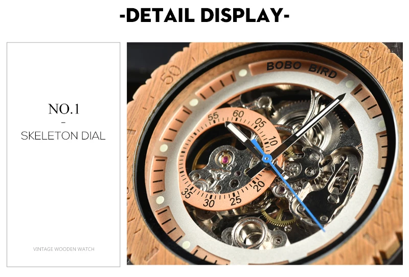 Relogio Masculino BOBO BIRD Mechanical Watch Men Wood Wristwatch Automatic Customized Gift for Dad
