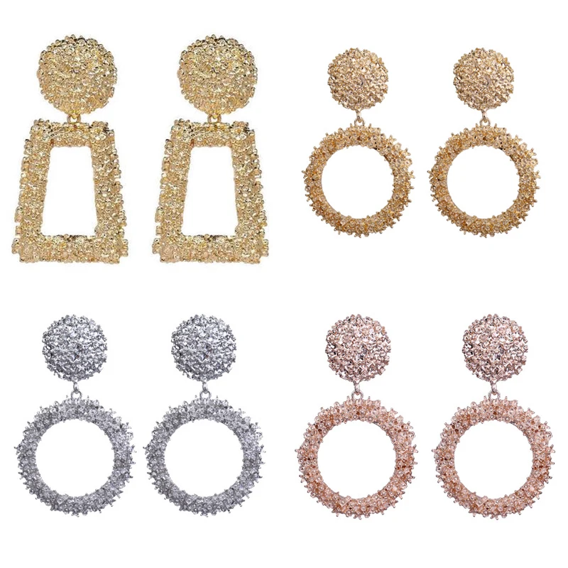 

New Women Gold Silver Colourful Round Square Geometric Statement Big Irregular Earrings Metal Hanging Fashion Diy Gift Jewelry