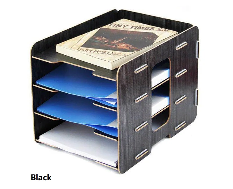 

4-Tier Office Wooden File Organizer Paper Tray for File Document Letter Mail Sorter Envelope Magazine Holder, Assembly Required