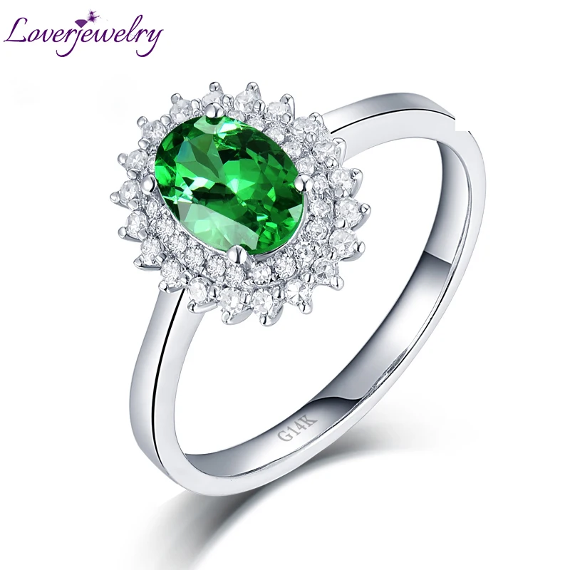 LOVERJEWELRY, цаворит, кольца для женщин, одноцветные, 14 к, белое золото, зеленый цаворит, бриллианты, кольца для свадебной вечеринки, классический дизайн, стили