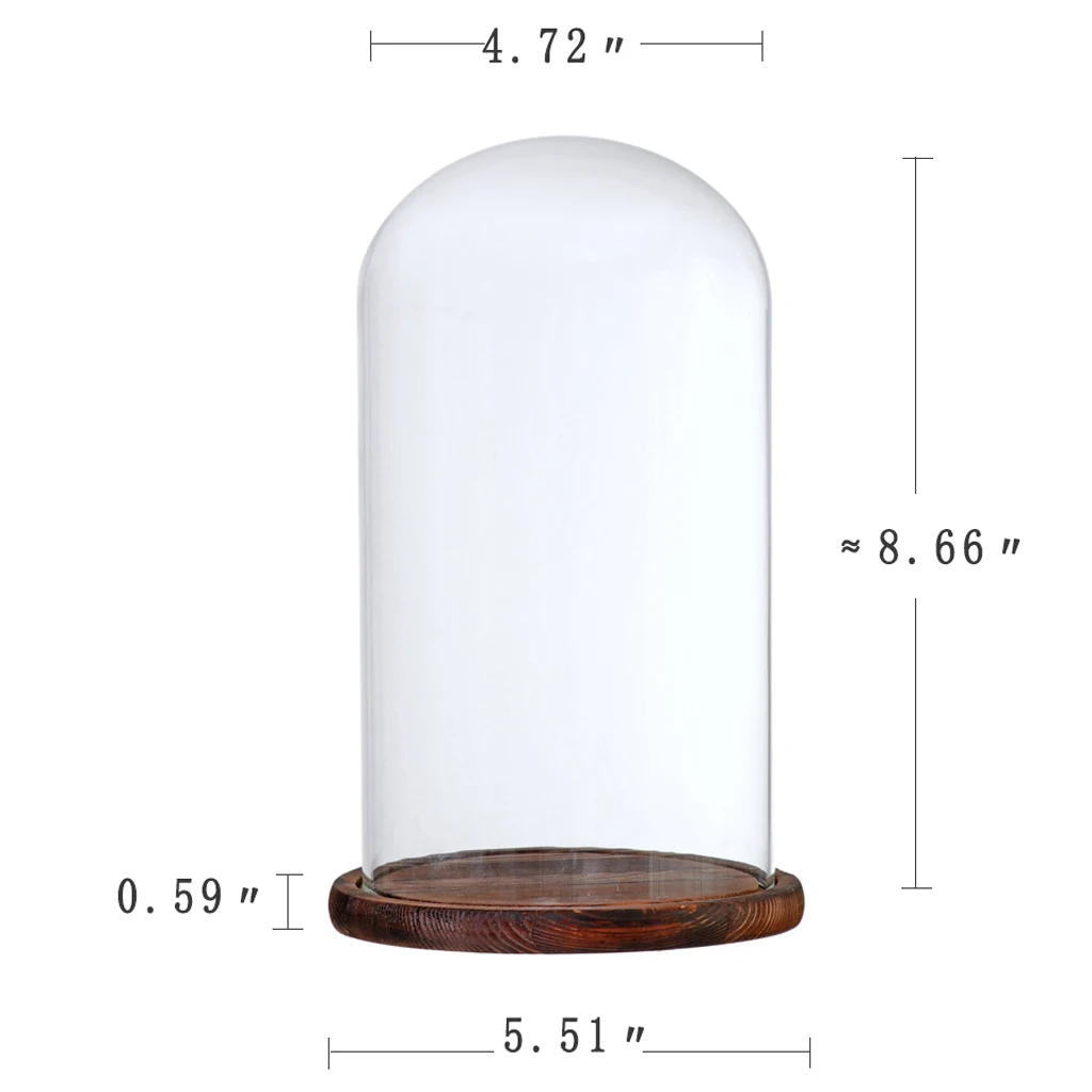 2Pcs 12x22cm Clear Glass Dome with Wooden Base for Home Wedding Party Centerpiece Display Stand DIY Decor ~Brown