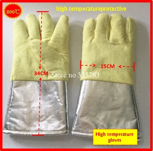 260-800 градусов высокой температуры Перчатки арамидных + Алюминий фольги megathermal перчатка безопасности Защита огнезащитных Перчатки