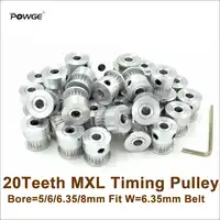 POWGE 50 個 20 歯 MXL タイミングプーリーボア 5/6/6.35/8 ミリメートルフィットワット = 6.35 ミリメートル MXL ベルト 20 T 20 歯 MXL プーリー 3D プリンタ DIY Ultimaker