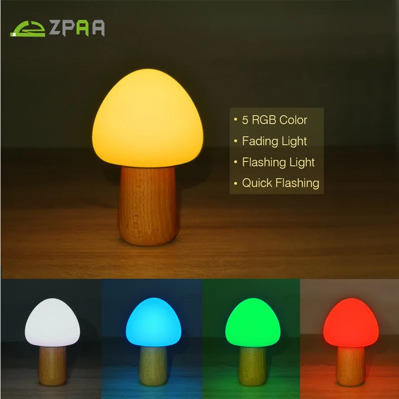 

ZPAA Wooden Eye-Caring 5 Colors LED Remote Control Night Light Mushroom Baby Lamp Silicone Desk Light for Kids Adults Bedroom
