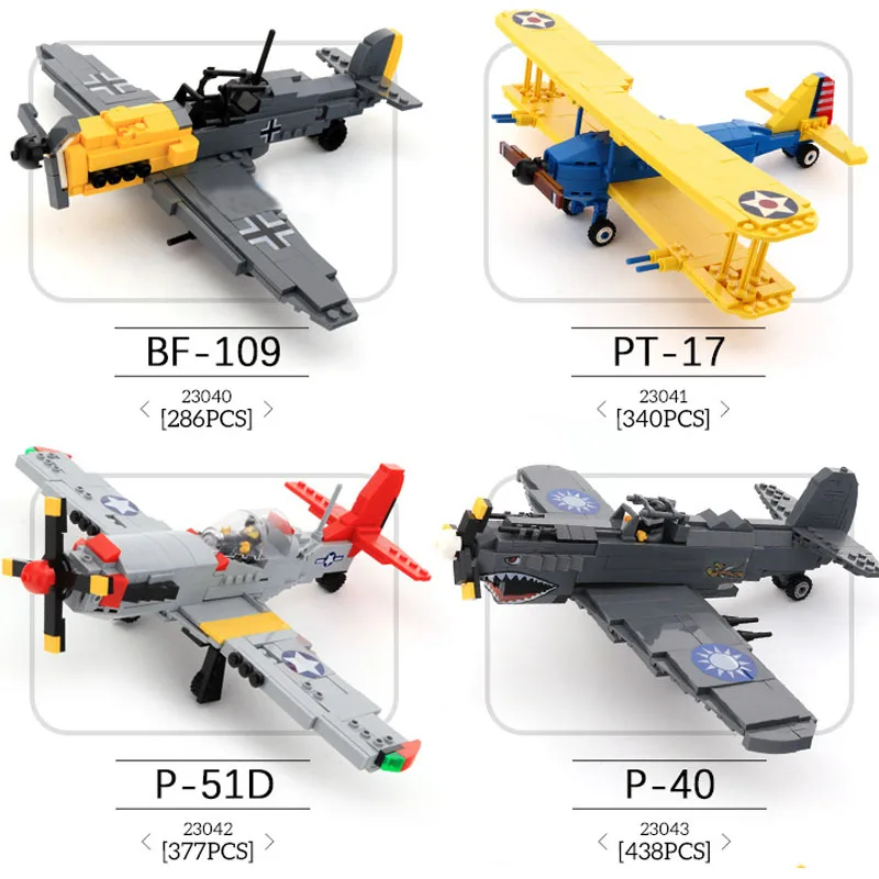 

WW2 Military Plane Germany BF-190 Fighter Building Blocks P-51D Airplane Models Bricks Pilot Figures Aircraft Toy For Children