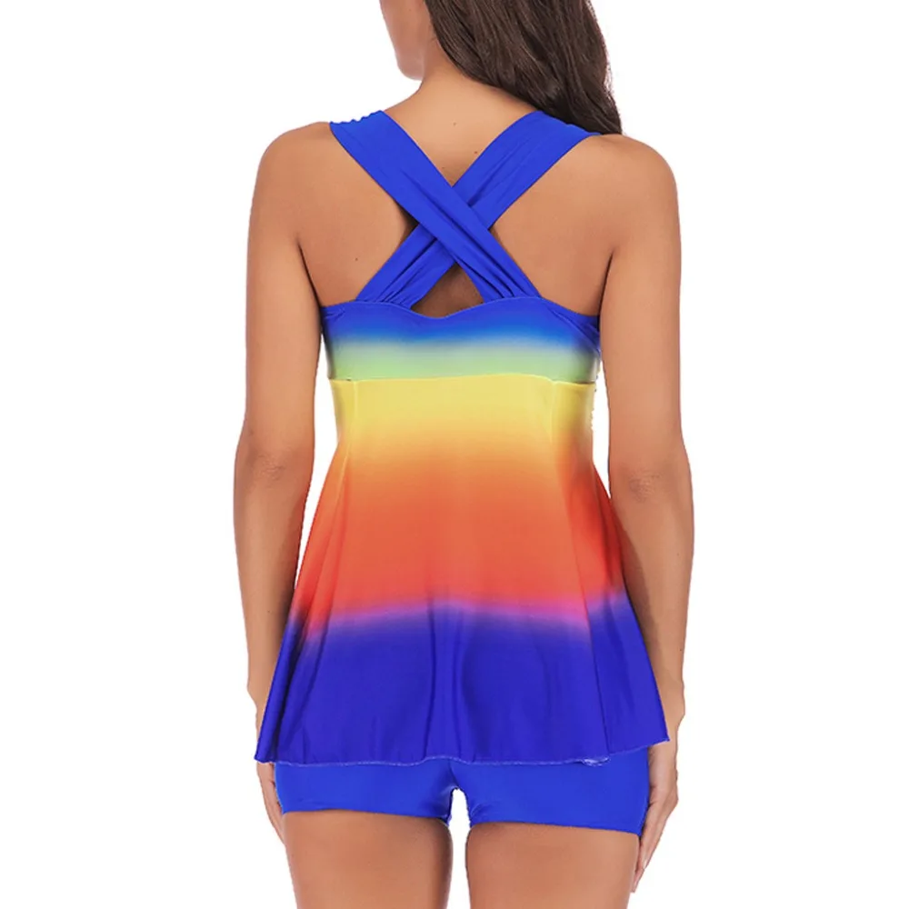  Women Plus Size Gradient Tankini Swimjupmsuit Swimsuit Beachwear Padded Swimwear Lady Swimsuit With Skirt New Hot J17# (14)