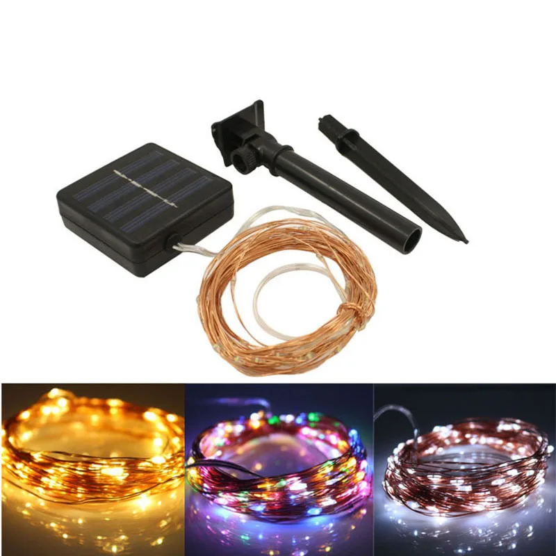 На солнечной энергии 10 м 100 LED медная проволока Гирлянда для свадьбы