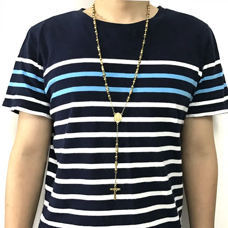 Men Necklace FYSARA Beads Cross Pendants Necklace For Men Religious Jewelry Christian Long Necklace Saint Benedict Rosary Pray Necklaces