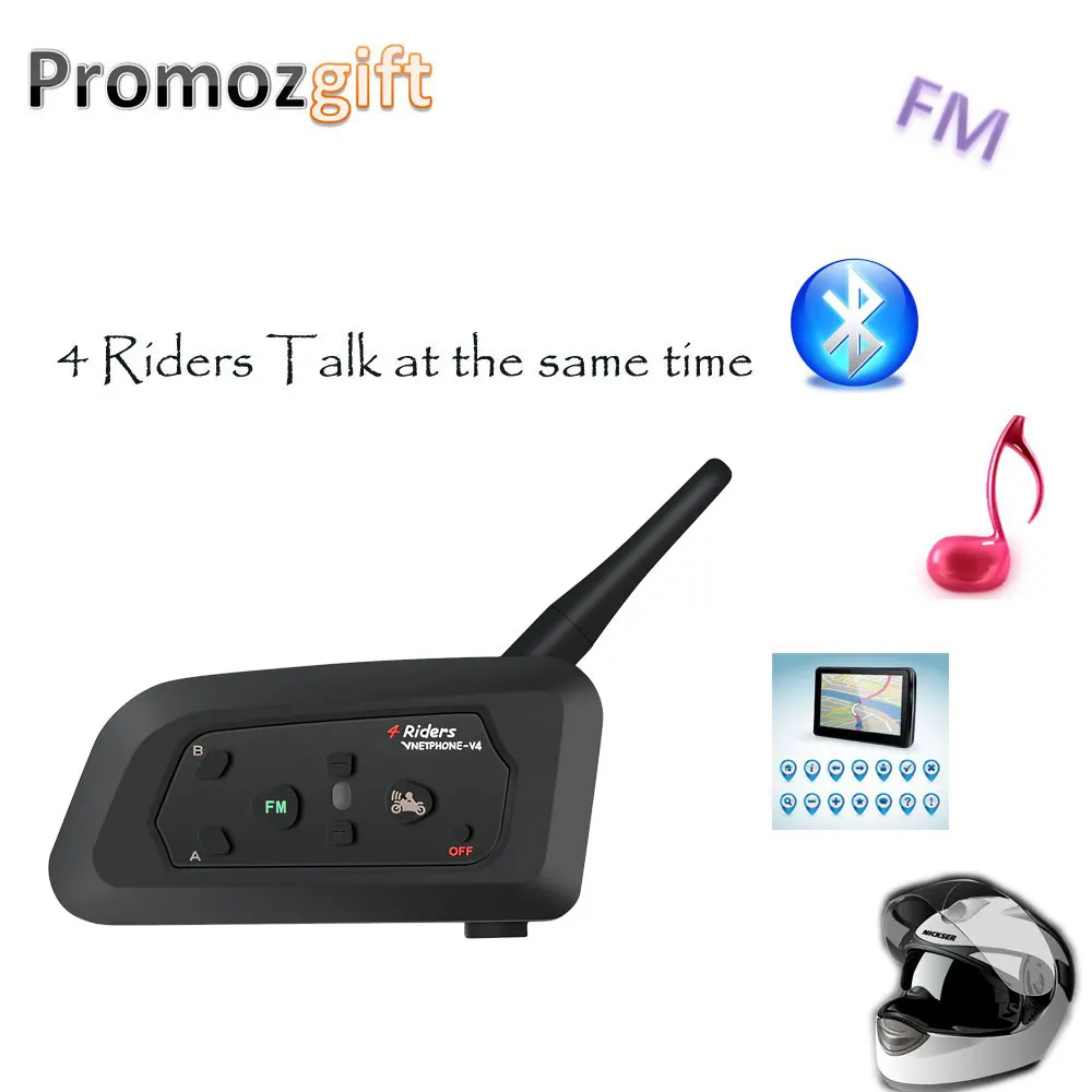 

1PC V4 1200M 4 Riders Helmet Intercom Motorcycle Bluetooth Headset Walkie Talkie Helmet Intercomunicador BT Interphone