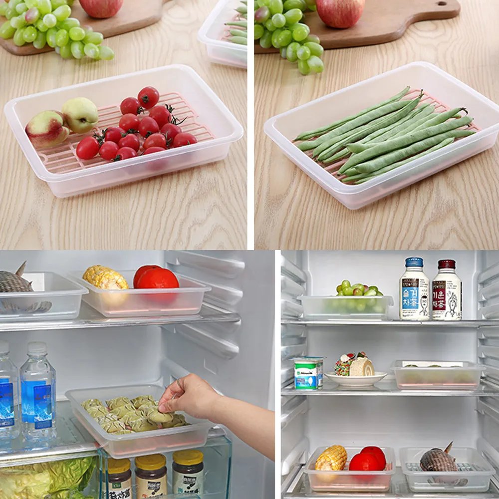 Fridge Preservation Storage Box Holder Case Fresh Fruit Kitchen Drain