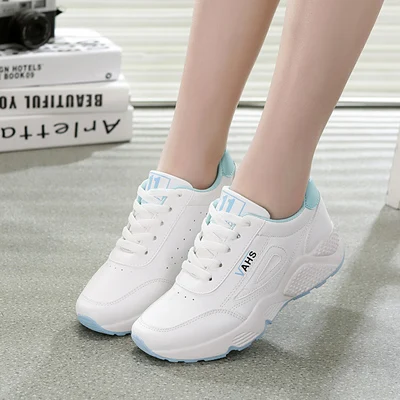 Весенняя модная женская повседневная обувь из искусственной кожи дышащая обувь на платформе женские кроссовки женские белые кроссовки Chaussure Femme - Цвет: White blue