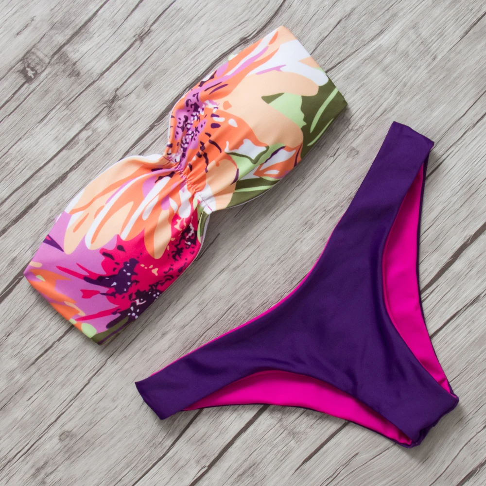 Print Tube Bikini Brazilian Bikini 2019 Bandage Sexy Bandeau Biquini Off Shoulder Swimwear Women Swimsuit Bikini Set