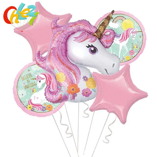 5Pcs/Lot Unicorn balloons 18 inch star Round Balloon Birthday Party Decor Kids Rainbow Balloons Unicorn animal Party Supplies
