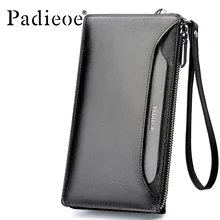 Padieoe männer echtem leder lange brieftasche hohe qualität kuh haut geldbeutel Kartenhalter Reißverschluss Marke Männlichen Clutch Bag geldbörsen 40 P