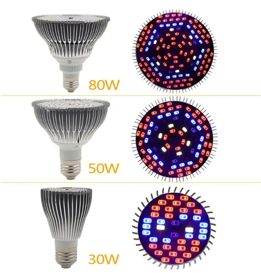 Полный спектр светодио дный Светодиодная лампа для выращивания 10 Вт 30 Вт 50 Вт 80 Вт Красный Синий УФ ИК светодио дный Светодиодная лампа для