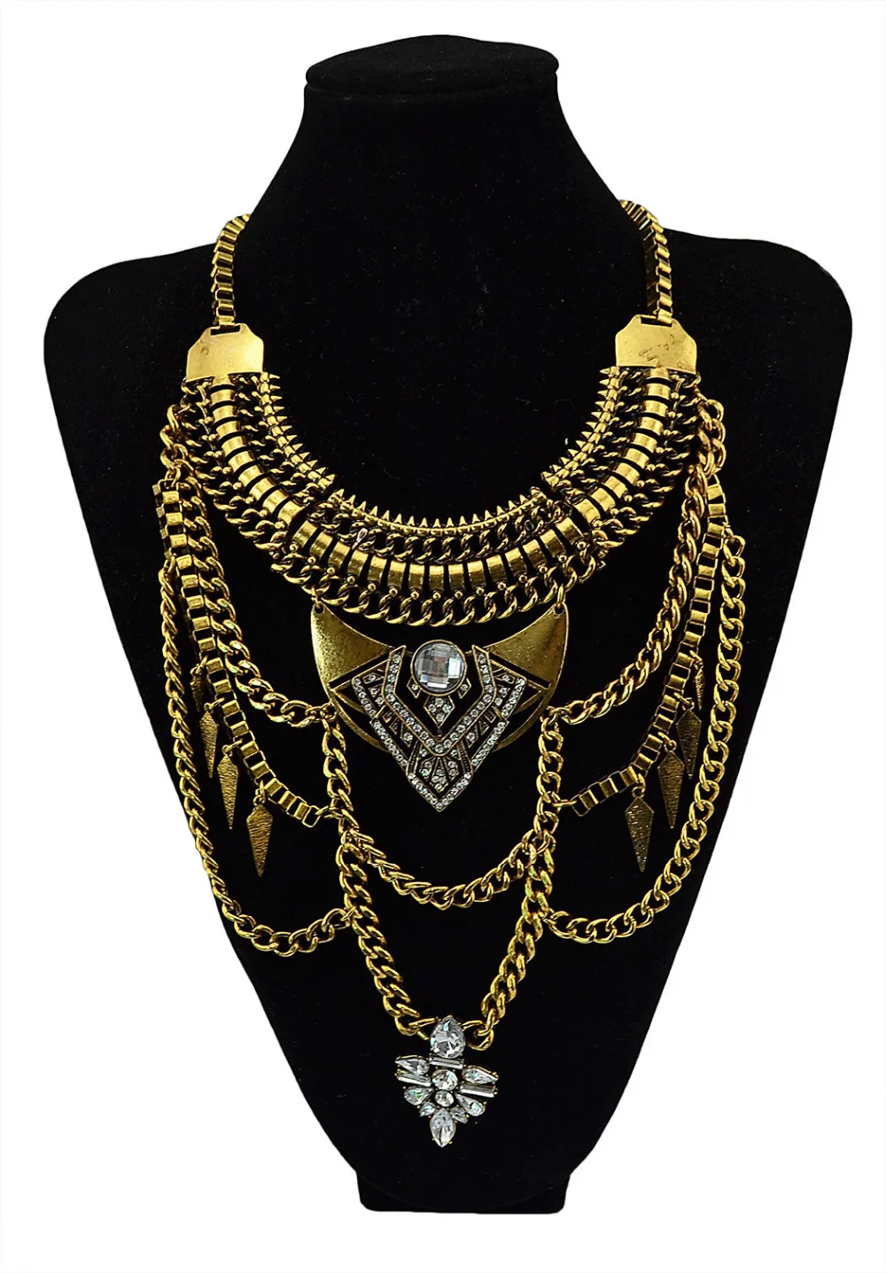 Boho Vintage Silver Multi layer Chains Necklace Gold Perfumes Jewelry Gypsy Charm Crystal Rhinestone Flower Pendants