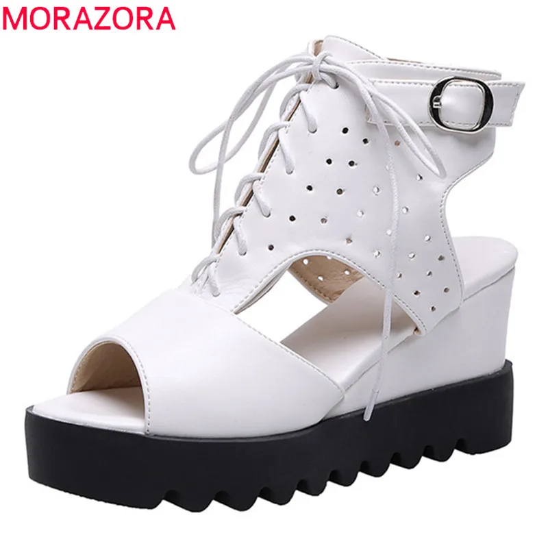 

MORAZORA 2019 new arrival gladiator sandals women open toe lace up shoes buckle summer wedges platform shoes woman casual shoes