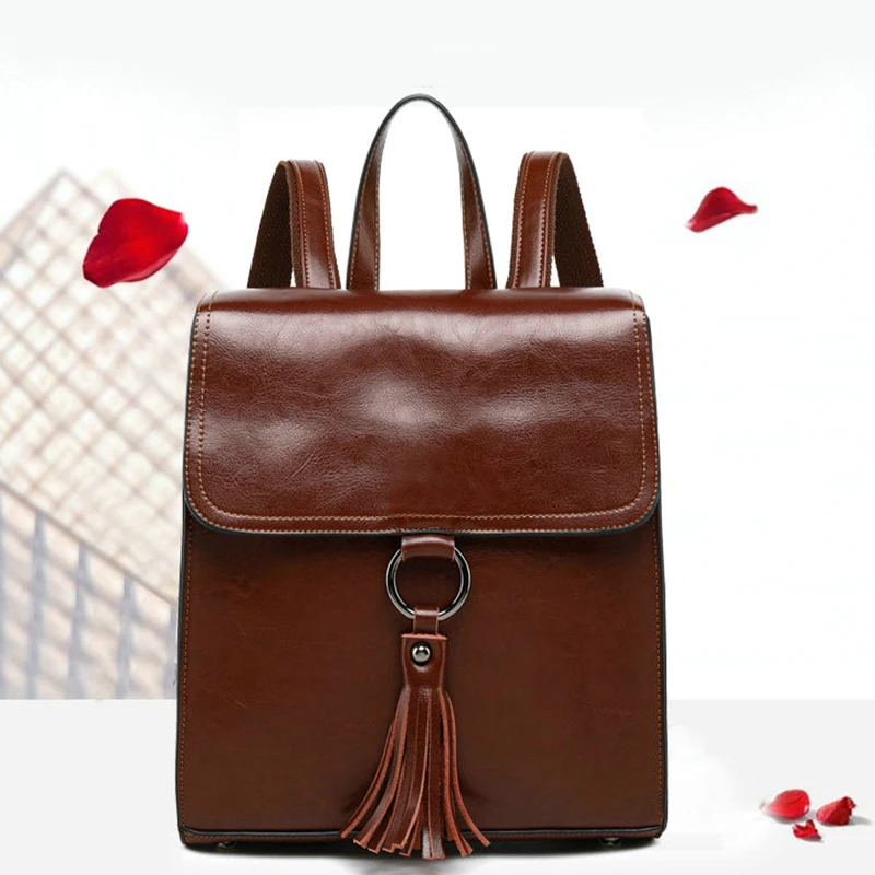 

Tassel Lady Leather Backpack Girl Backpack Girl Retro Female Backpack
