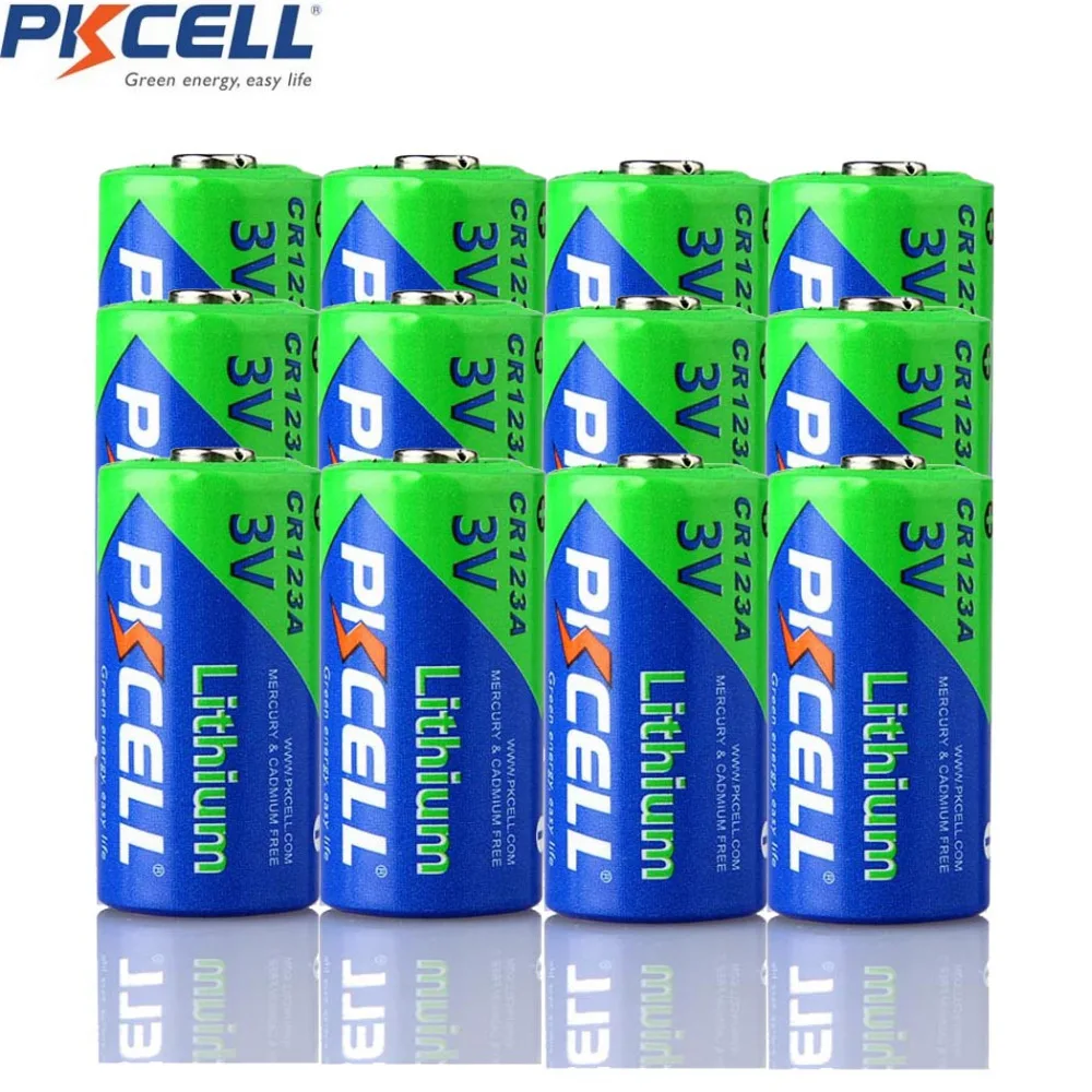 12 шт. PKCELL CR123A 3 В литиевых Li-MnO2 Батарея равных CR123 123A CR17345 KL23a VL123A DL123A 5018LC EL123AP для светодио дный фонарик - изображение