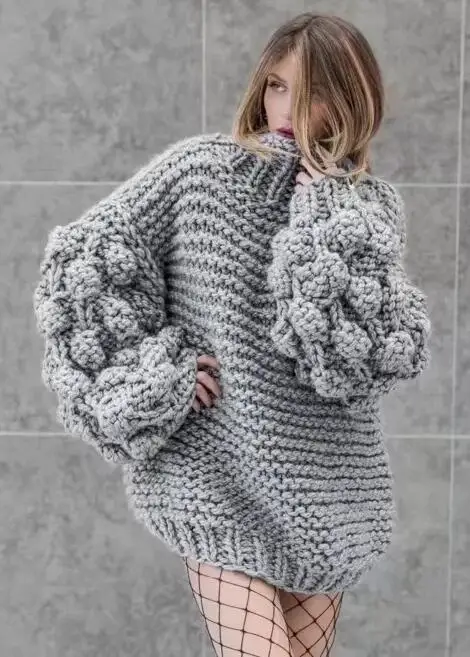Street Winter Pullovers Ladies 7 Colors Long Lantern Sleeve Ball Sweater Chic Knitted Lady Outerwear Street Winter Pullovers Ladies 7 Colors Long Lantern Sleeve Ball Sweater Chic Knitted Lady Outerwear