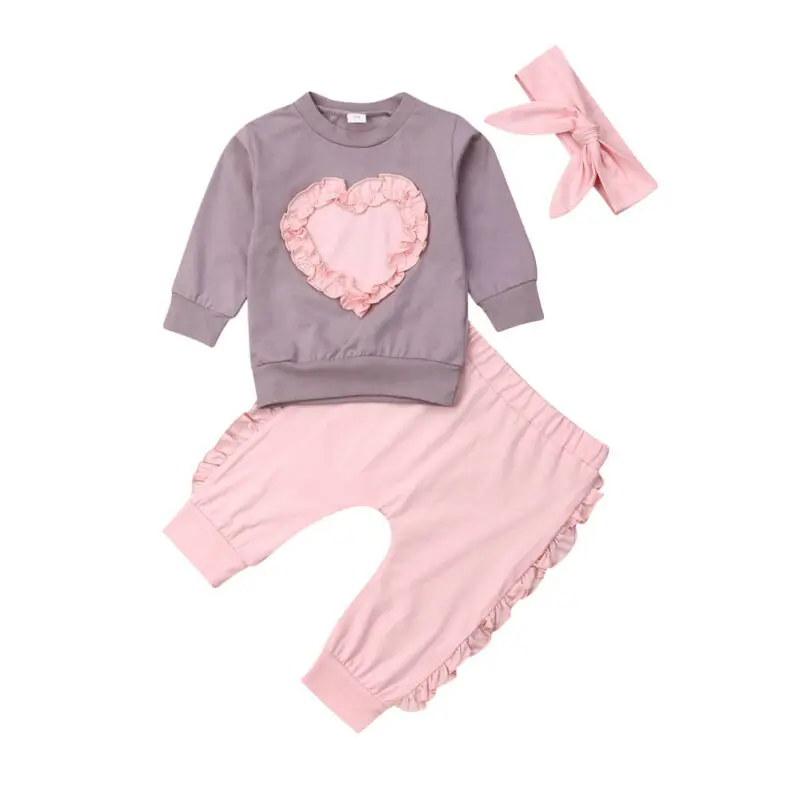 Одежда для новорожденных девочек топы с длинными рукавами, штаны комплекты одежды с надписью «Love бирки для одежды», 2 предмета