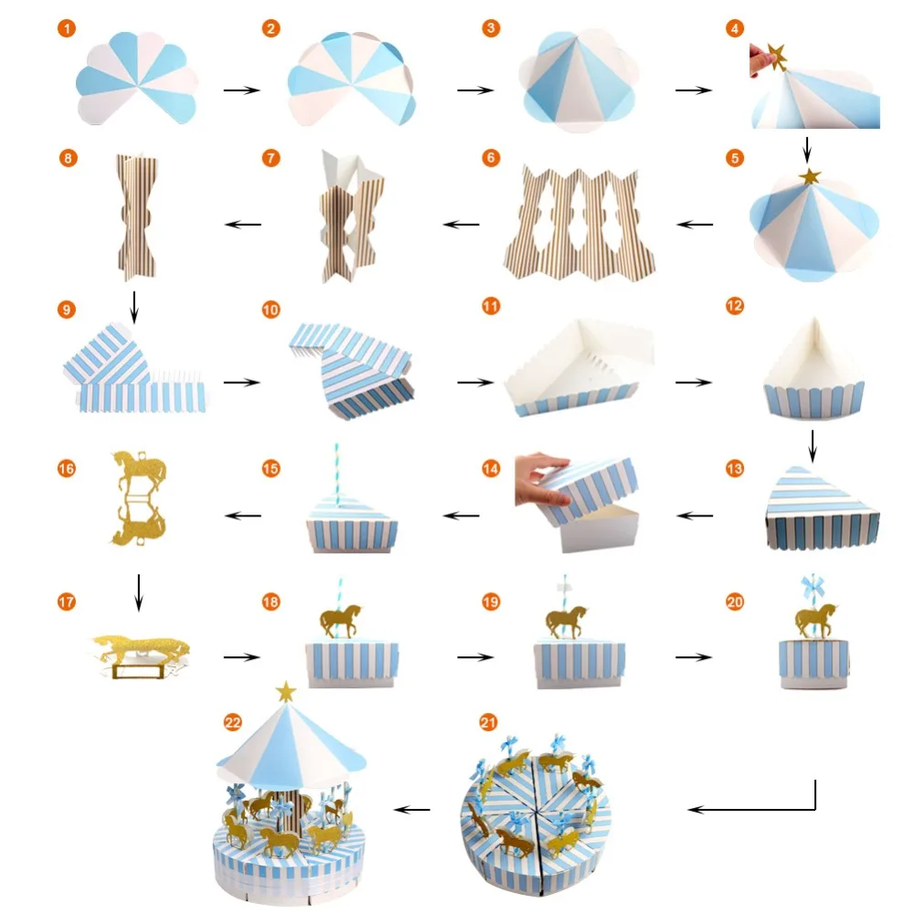 Теплая детская карусель аксессуары для вечеринки, дня рождения свадьбы бумажная подарочная коробка для конфет с единорогом торт Топпер