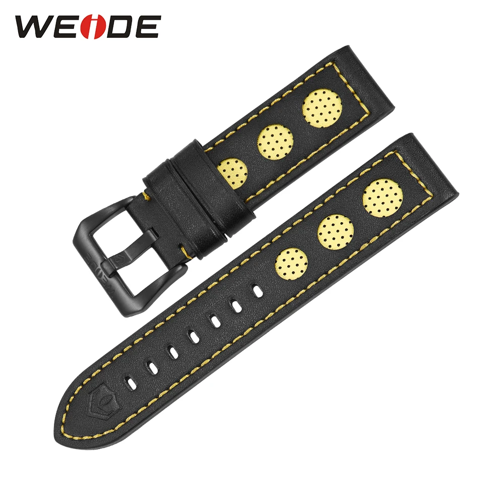 

WEIDE New Watch Bracelet Belt Black Watchbands Genuine Leather Strap Watch Yellow 21cm All Black Buckle High Quality Wristbands
