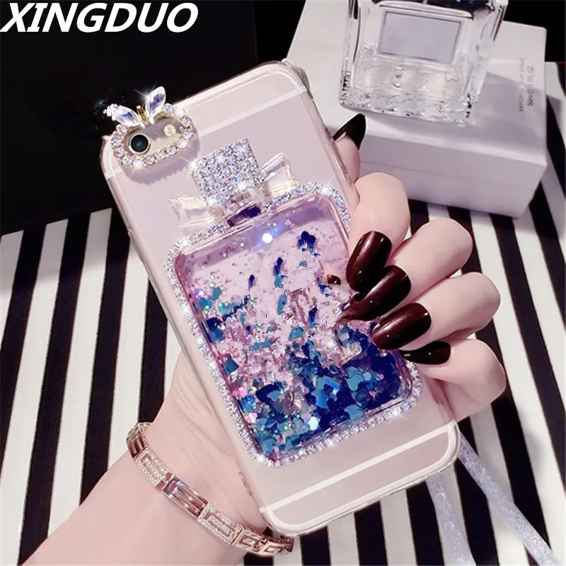 

XINGDUO Jewelled Transparent Phone case for Samsung Note 5 8 9 bling Diamond Perfume bottle Dynamic quicksand for S8 S9 S10 PLUS