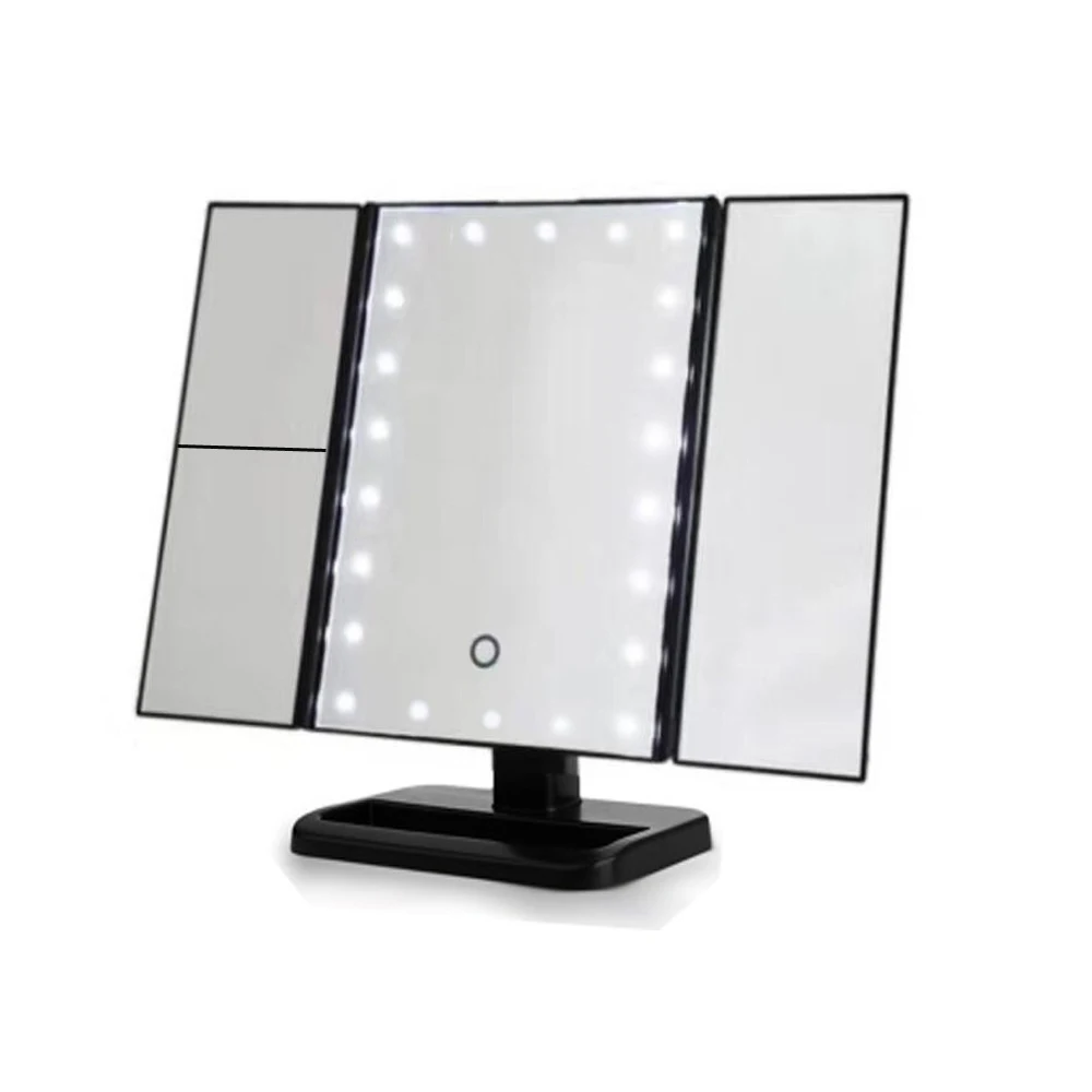 

22 LED Touch Screen Makeup Mirror 1X 2X 3X 10X Magnifying Mirrors 4 in 1 Tri-Folded Desktop Mirror Lights Health Beauty Tool