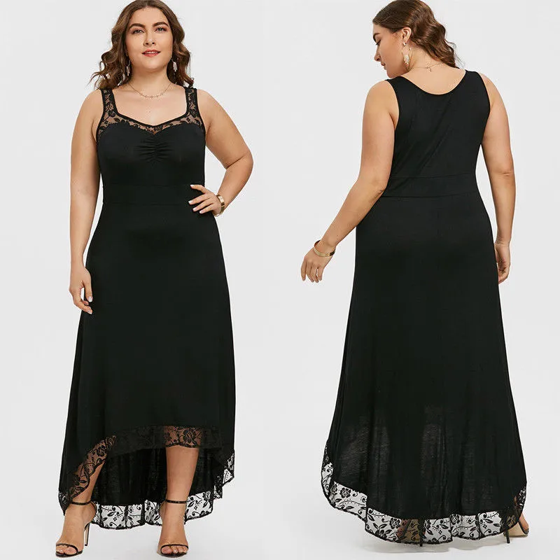 Plus Size Womens Long Dress Lace Floral Prom V Neck Cocktail Ladies