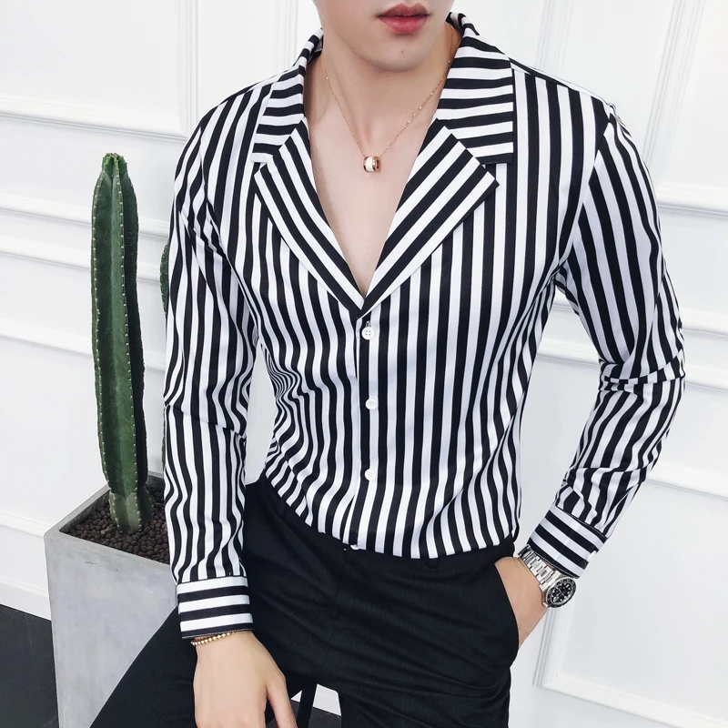 

British Style Suit Collar Mens Shirts Contrast Color Vertical Stripes Fashion Shirts High Quality Non-ironing Slim Fit Shirt Men